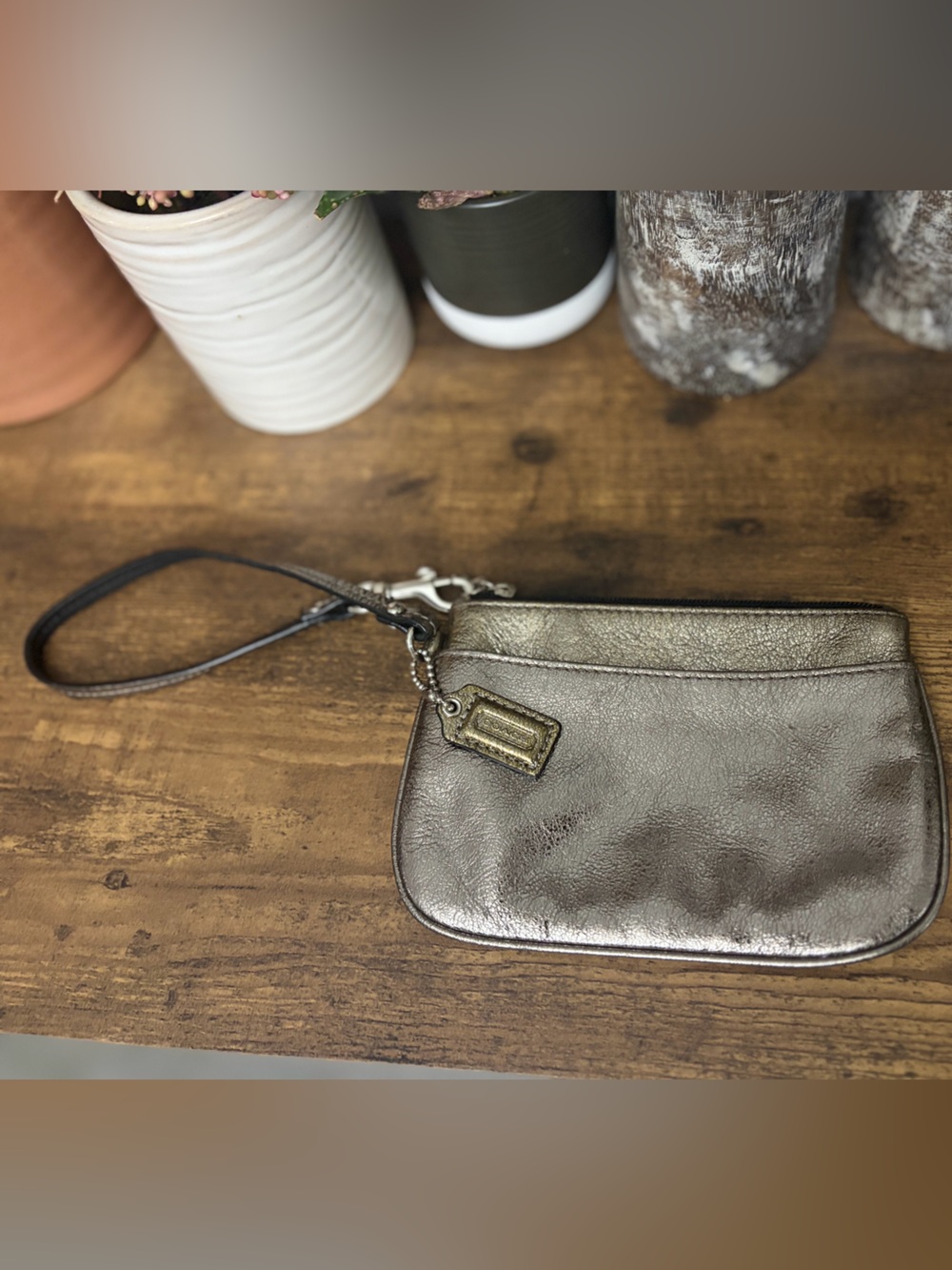 Coach Metallic Leather Wristlet with